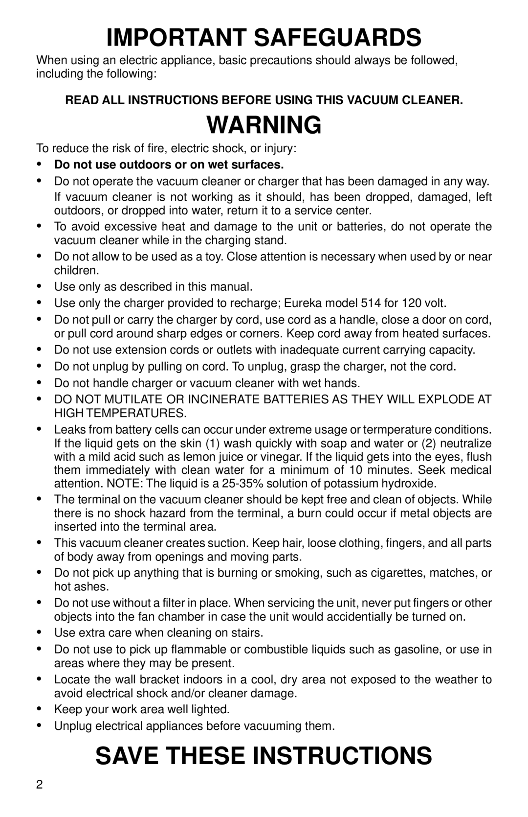 Eureka 78A warranty Important Safeguards, Read ALL Instructions Before Using this Vacuum Cleaner 