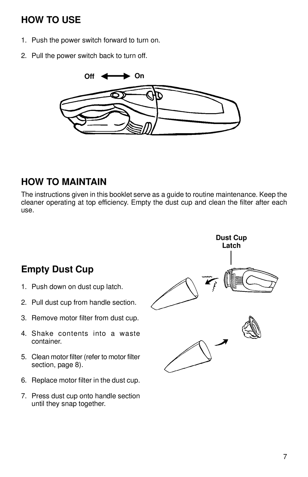 Eureka 78A warranty HOW to Maintain, Empty Dust Cup 