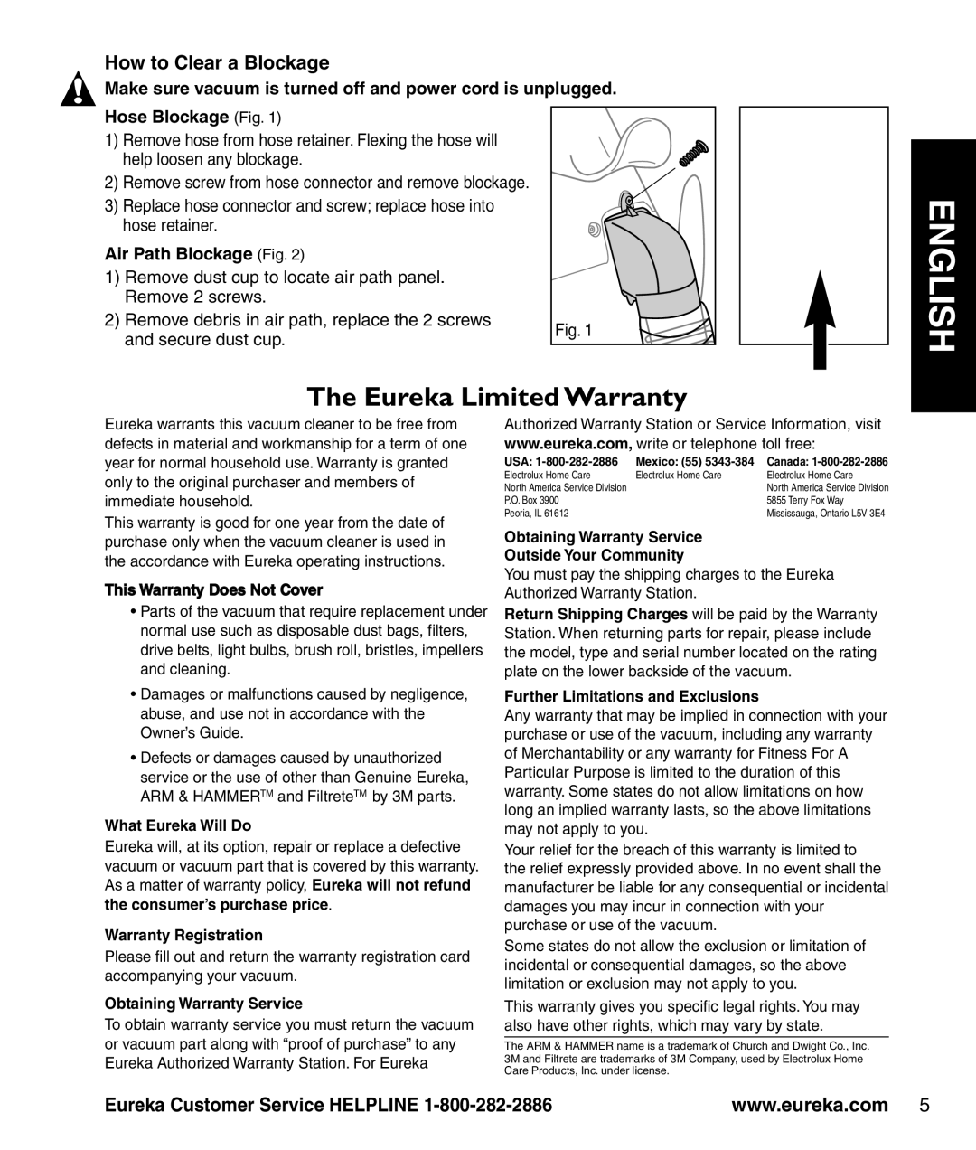 Eureka 8800-8849 Series manual How to Clear a Blockage, Air Path Blockage Fig 