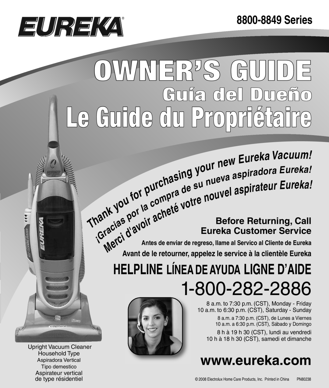 Eureka 8800-8849 Series manual Owner’S Guide, Le Guide du Propriétaire, Guía del Dueño 