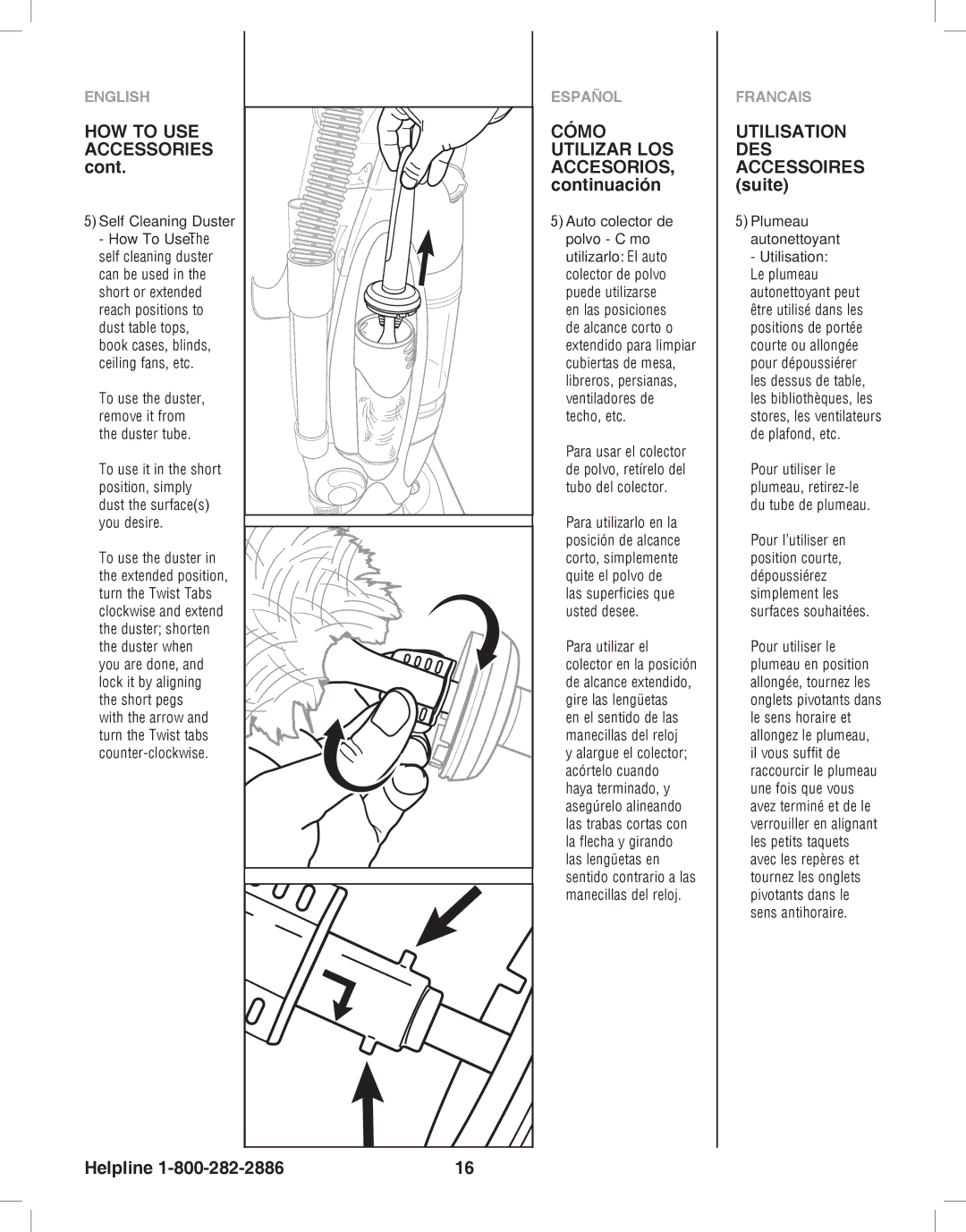 Eureka 8800-8849 manual Cont, Self Cleaning Duster How To Use 