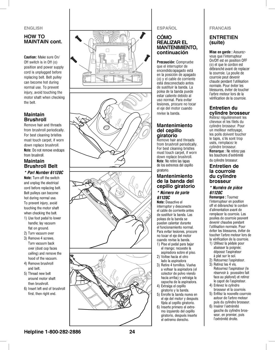 Eureka 8800-8849 manual Maintain Brushroll Belt, Mantenimiento del cepillo giratorio 