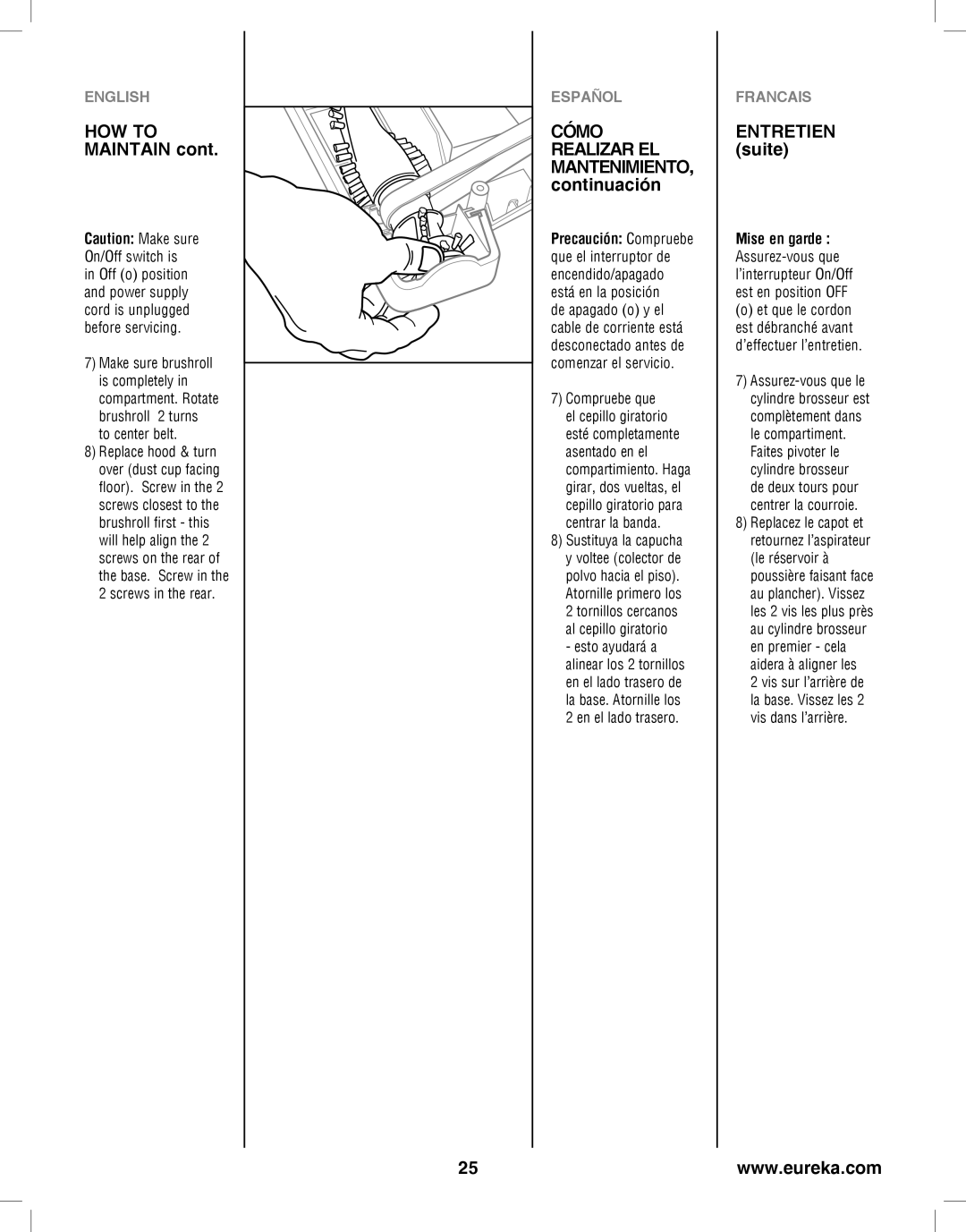 Eureka 8800-8849 manual Maintain 