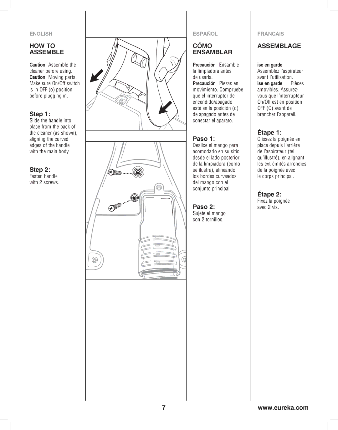 Eureka 8800-8849 manual HOW to Assemble, Cómo Ensamblar, Assemblage 