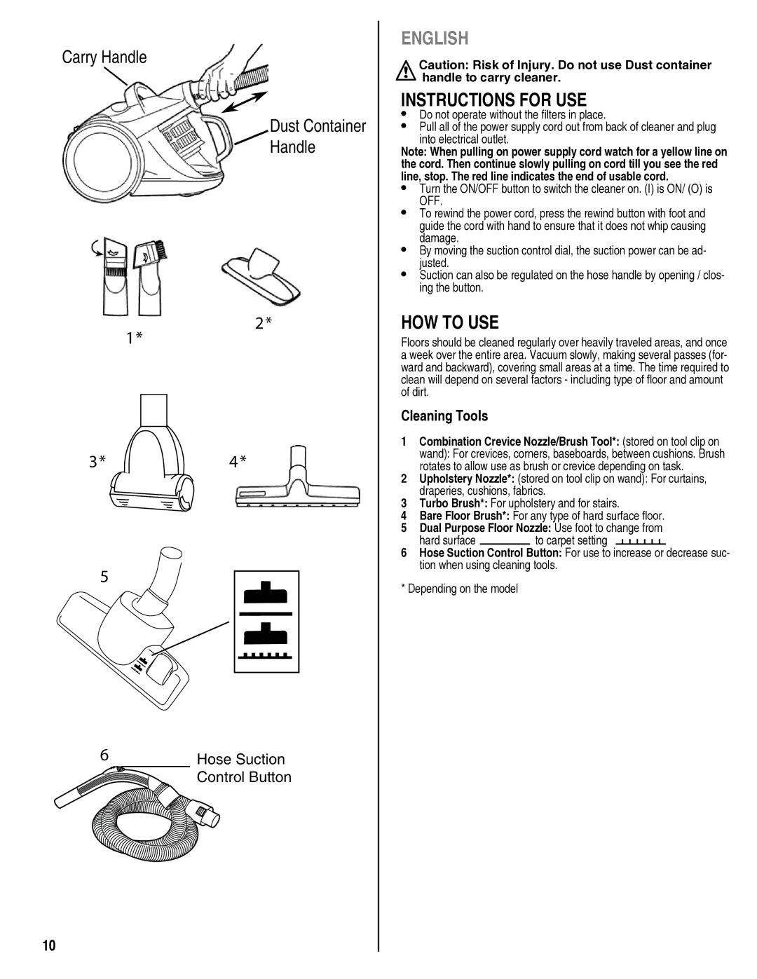 Eureka 910 manual Instructions for USE, HOW to USE, Cleaning Tools 