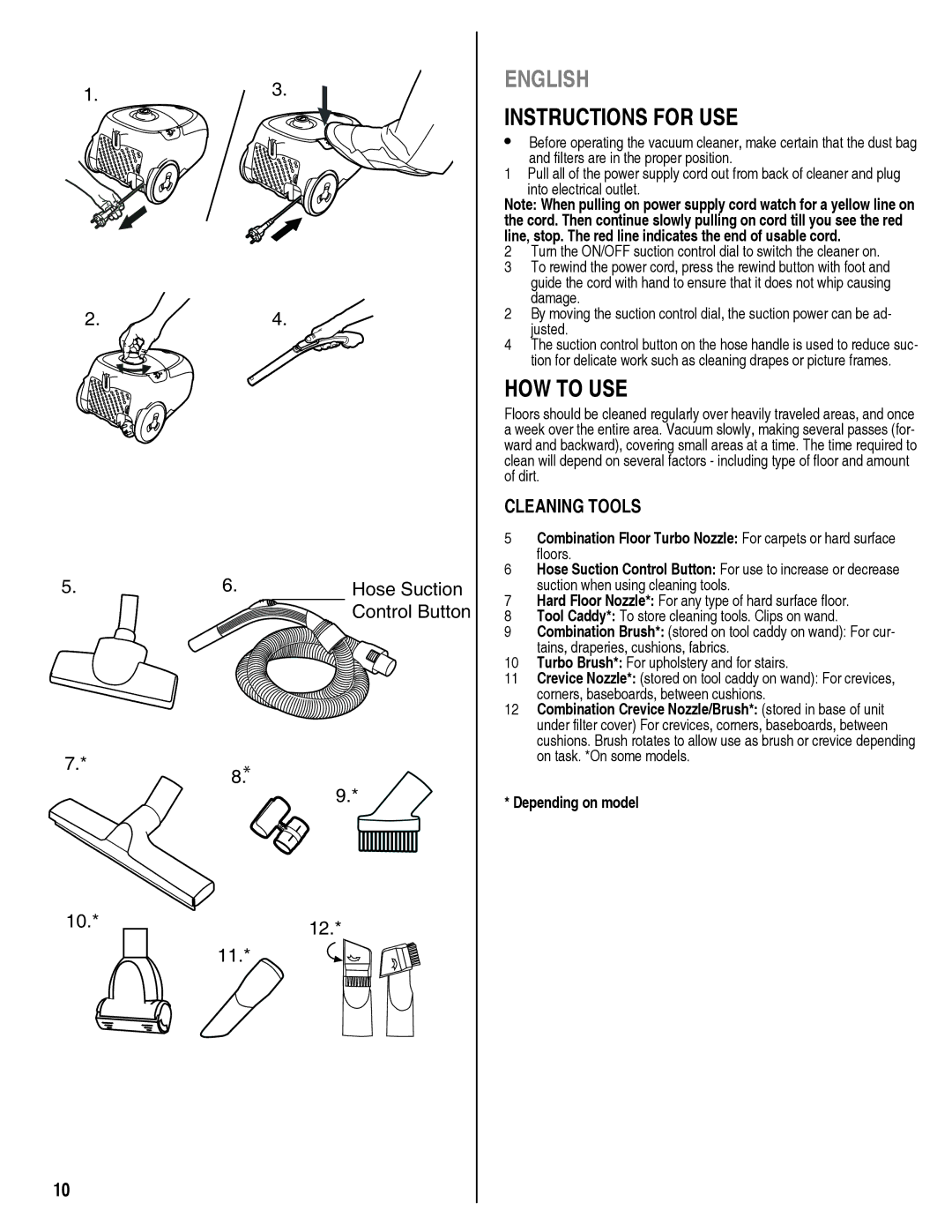 Eureka 920 manual Instructions for USE, HOW to USE, Cleaning Tools 