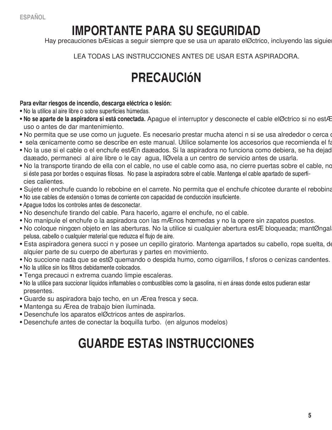 Eureka 920 manual Importante Para SU Seguridad 