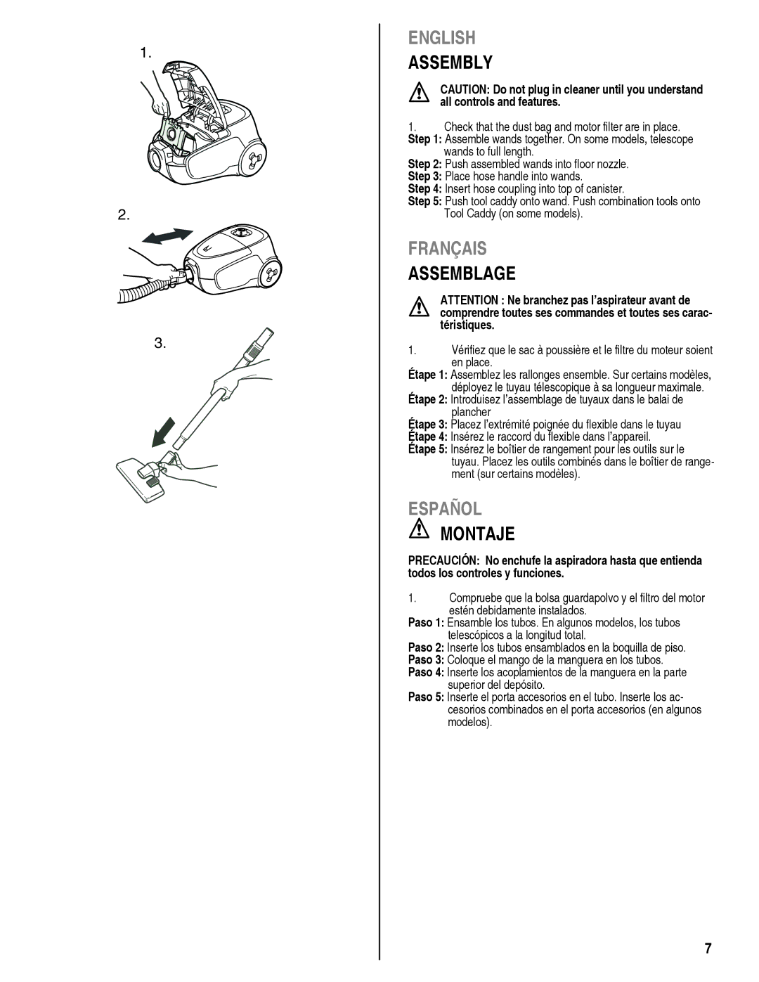 Eureka 920 manual Assembly, Assemblage, Montaje 