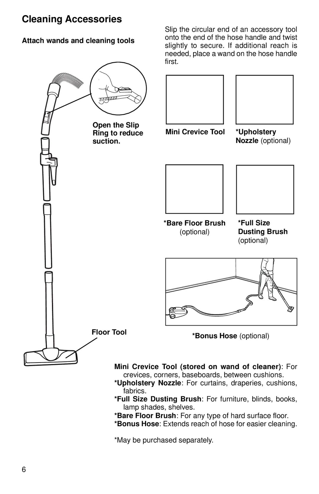 Eureka 965, 960 warranty Cleaning Accessories, Attach wands and cleaning tools 