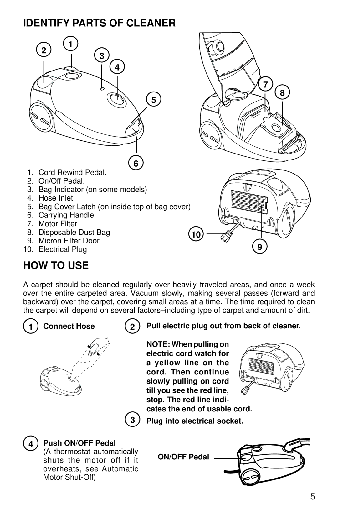 Eureka 970-975 Series warranty Identify Parts of Cleaner, HOW to USE 