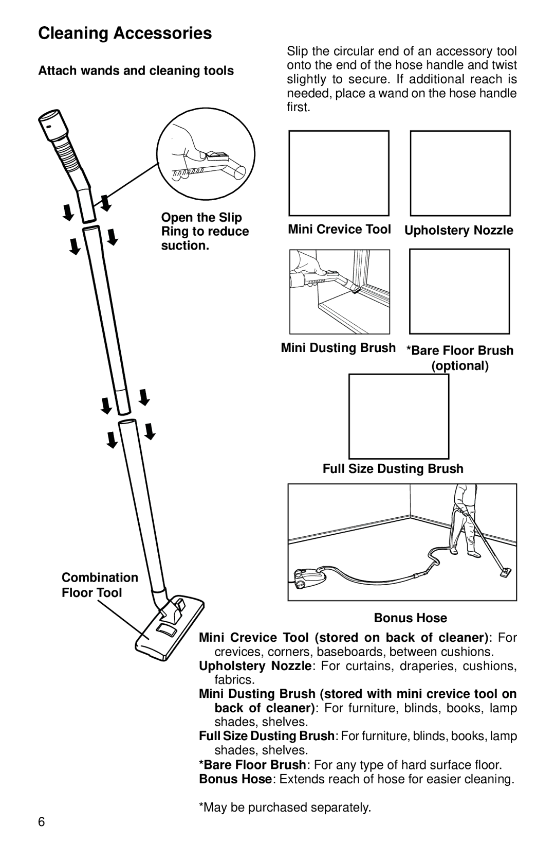 Eureka 970-975 Series warranty Cleaning Accessories 