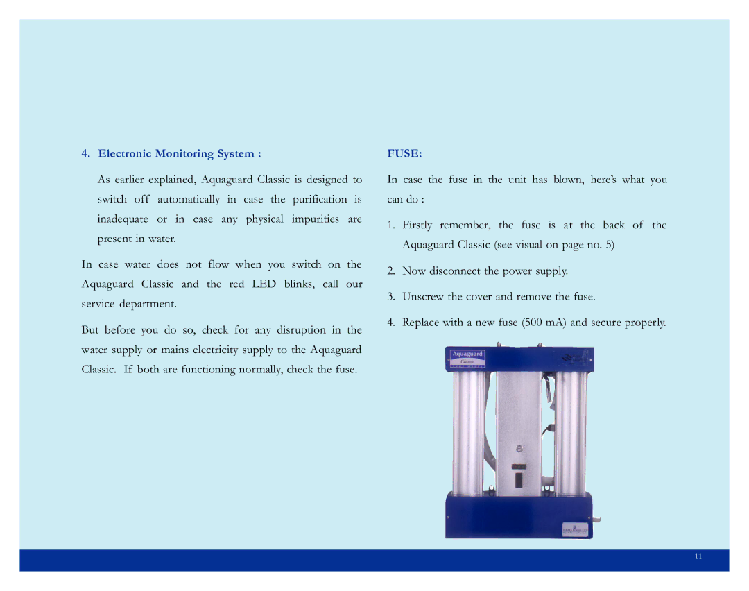 Eureka Aquaguard manual Fuse 