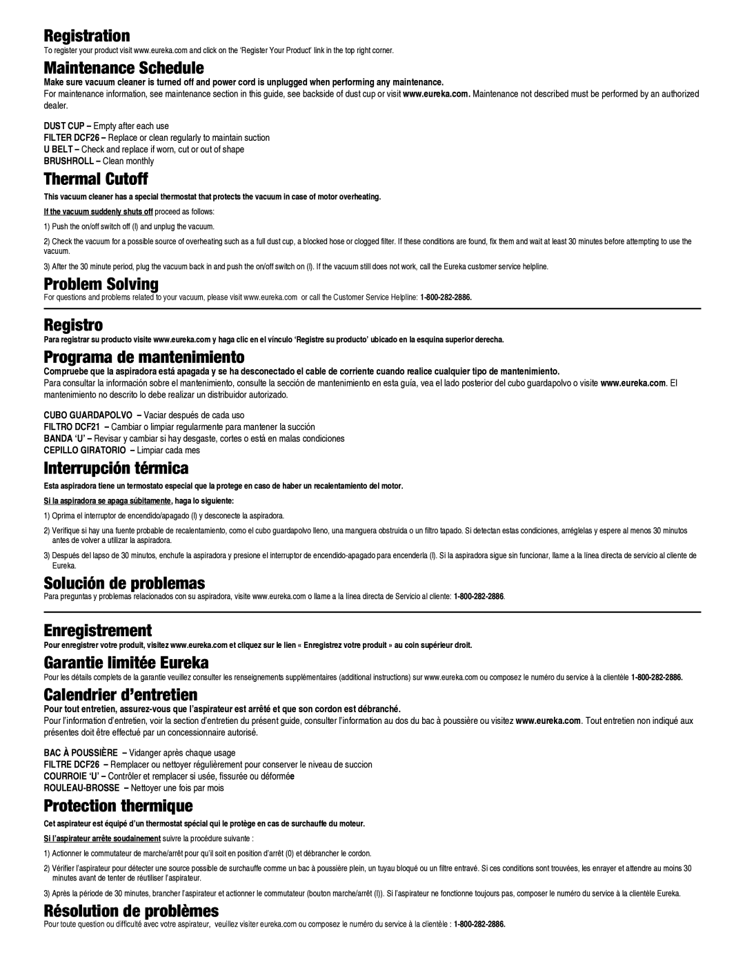 Eureka AS2013A manual Registration Maintenance Schedule 