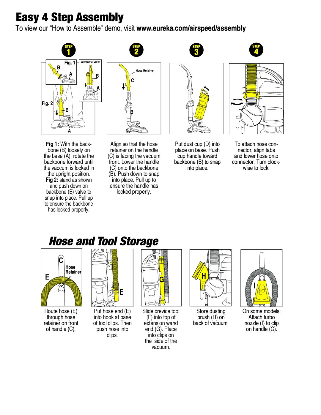 Eureka AS2013A manual Hose and Tool Storage 