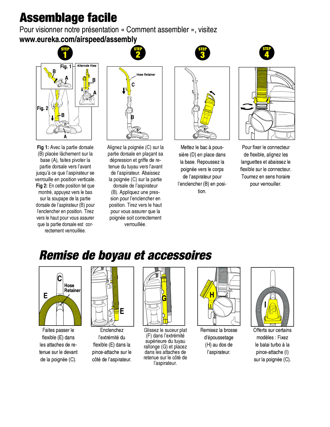 Eureka AS2013A manual Remise de boyau et accessoires 