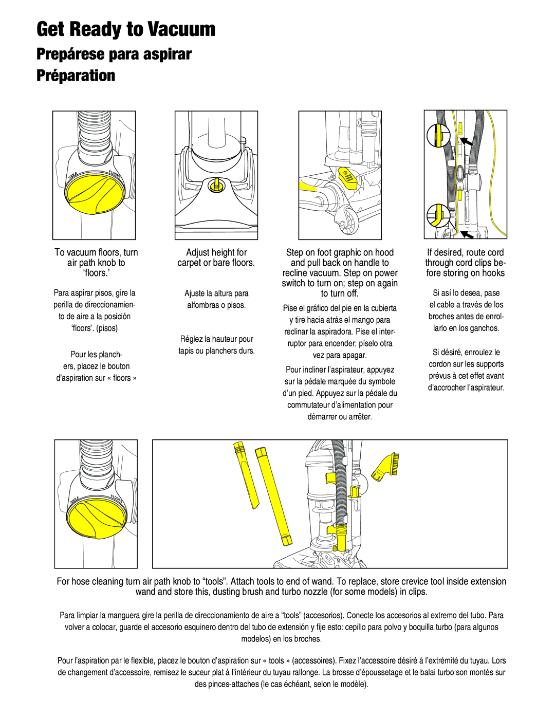 Eureka AS2013A manual Get Ready to Vacuum, Prepárese para aspirar Préparation 