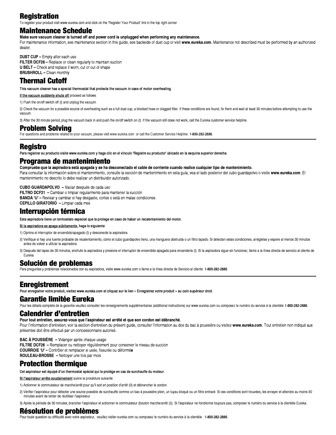 Eureka AS2030A manual Registration Maintenance Schedule 