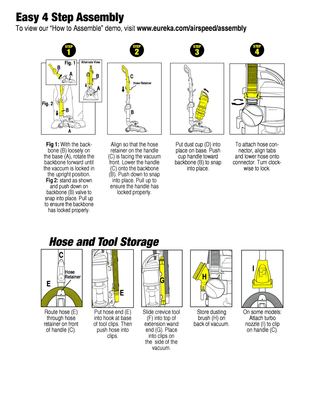 Eureka AS2030A manual Easy 4 Step Assembly, Hose Retainer 