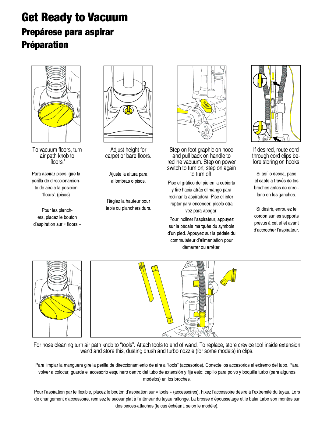 Eureka AS2030A manual Get Ready to Vacuum, Prepárese para aspirar Préparation 
