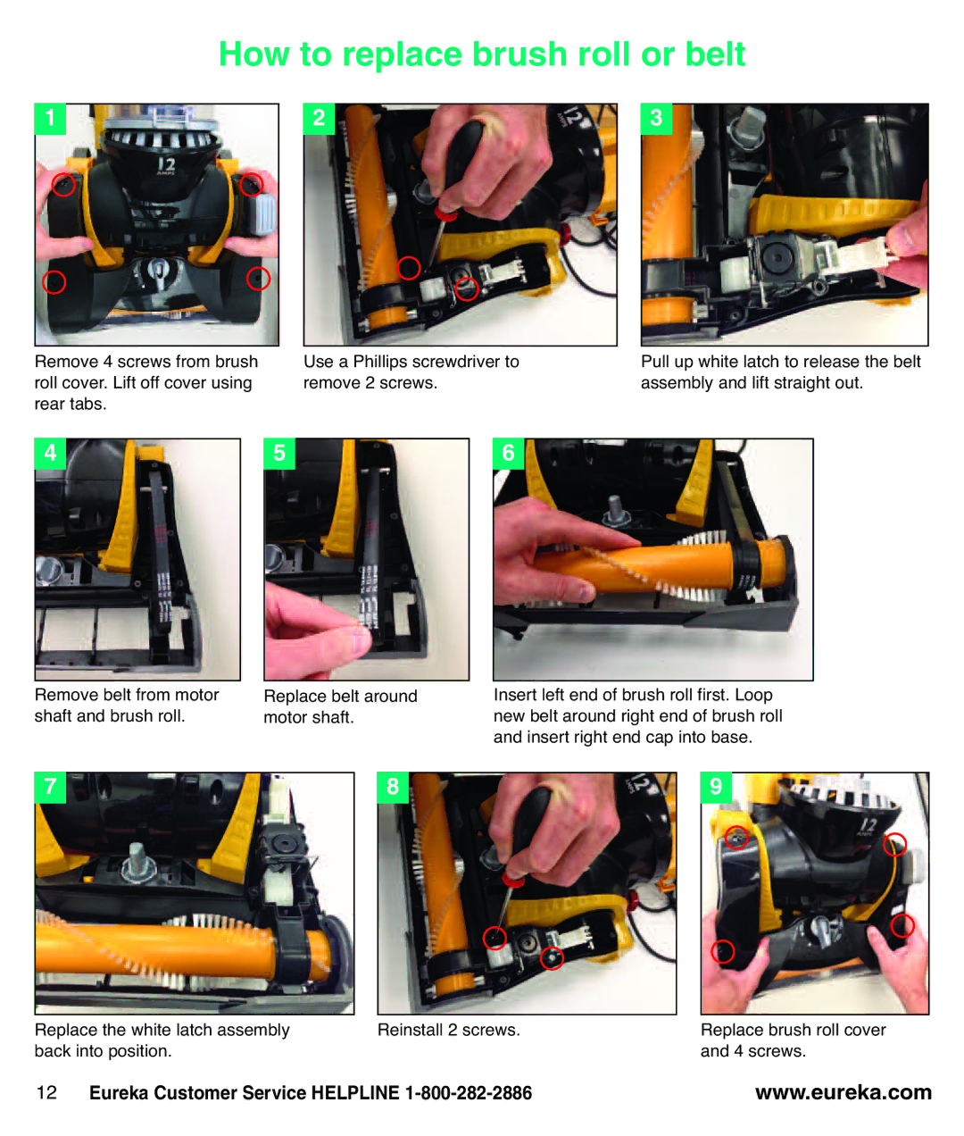 Eureka AS3100 manual How to replace brush roll or belt 