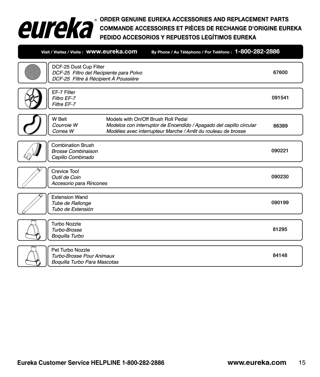 Eureka AS3100 manual Eureka Customer Service Helpline 