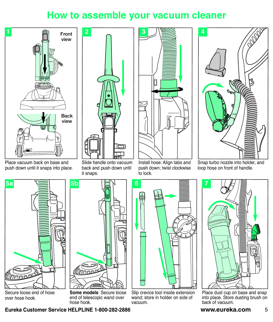 Eureka AS3100 manual How to assemble your vacuum cleaner, Front View Back 