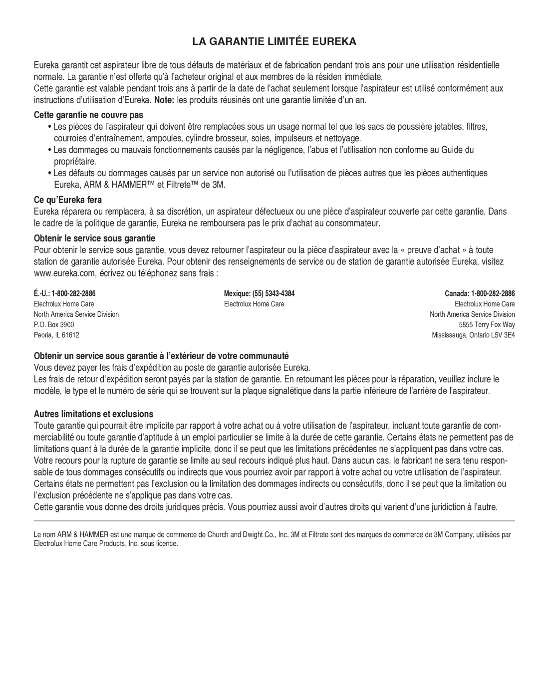 Eureka AS4008A manual LA Garantie Limitée Eureka, Cette garantie ne couvre pas, Ce qu’Eureka fera 