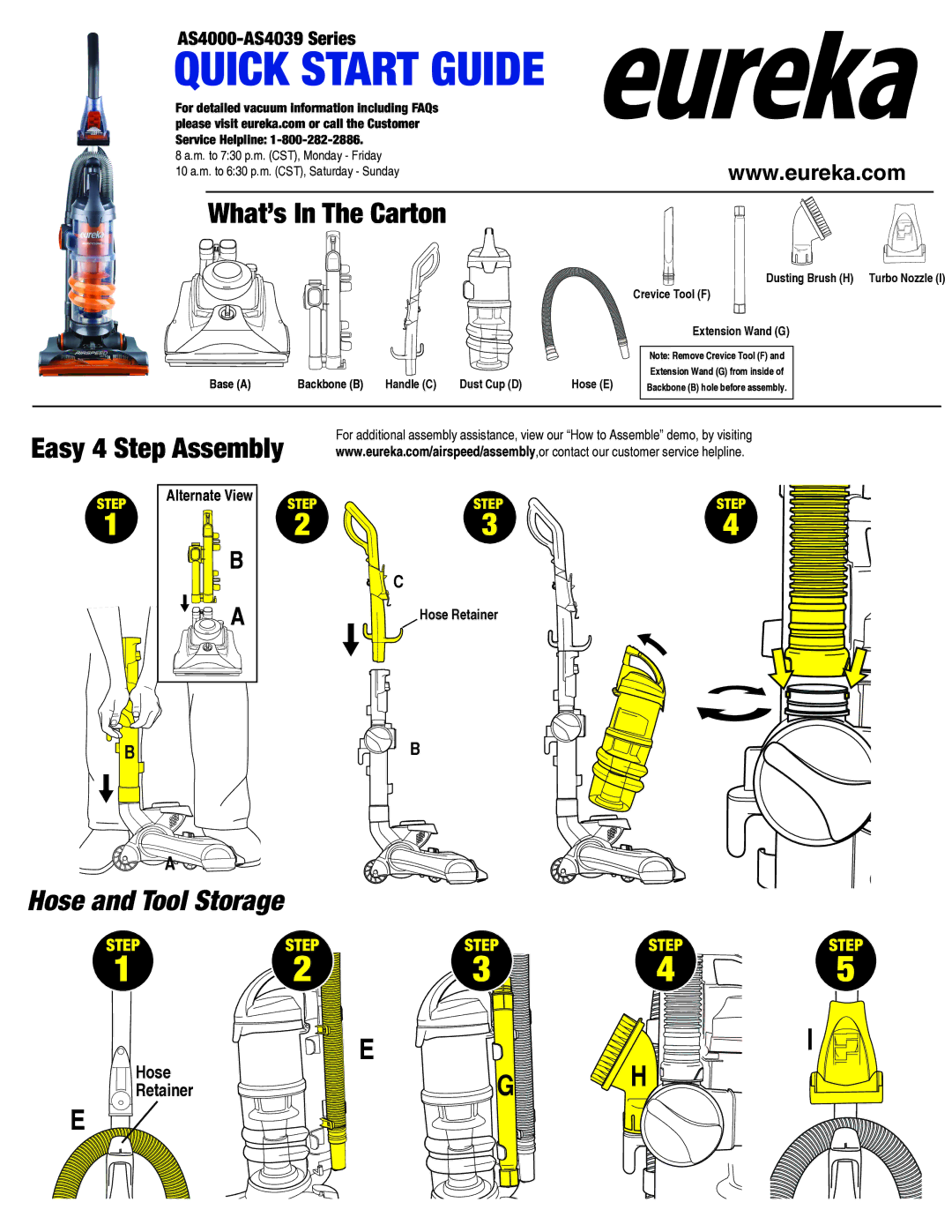 Eureka AS4008A manual What’s In The Carton, Easy 4 Step Assembly 