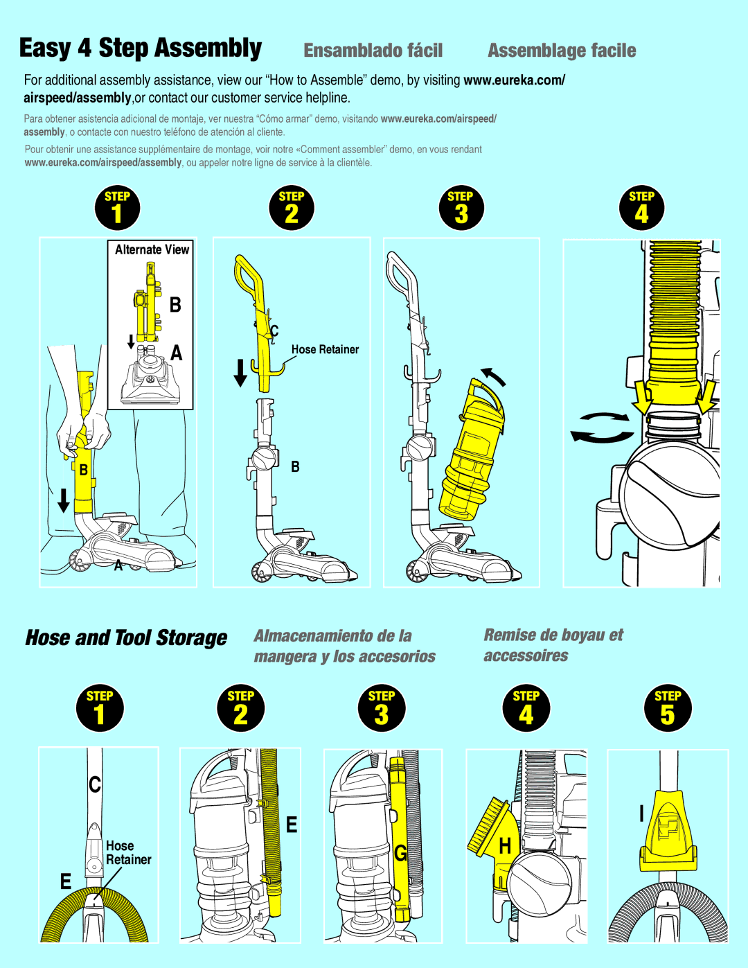 Eureka AS4008A manual Hose and Tool Storage Almacenamiento de la, Hose Retainer 