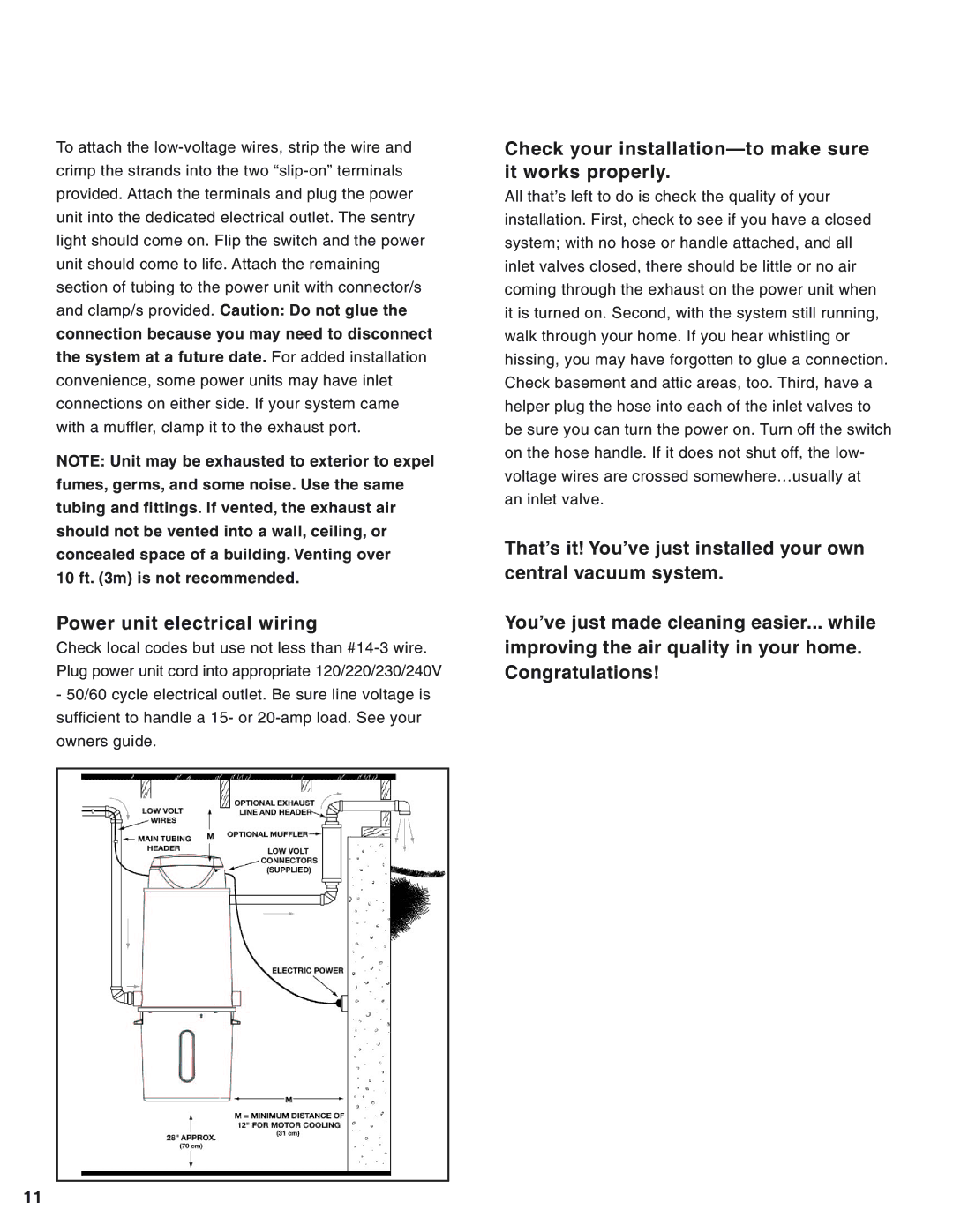 Eureka Central Vacuum Cleaner manual Power unit electrical wiring, Check your installation-to make sure it works properly 