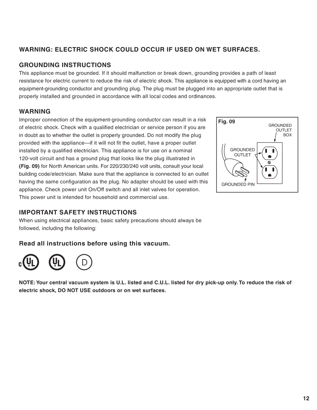 Eureka Central Vacuum Cleaner manual Read all instructions before using this vacuum 