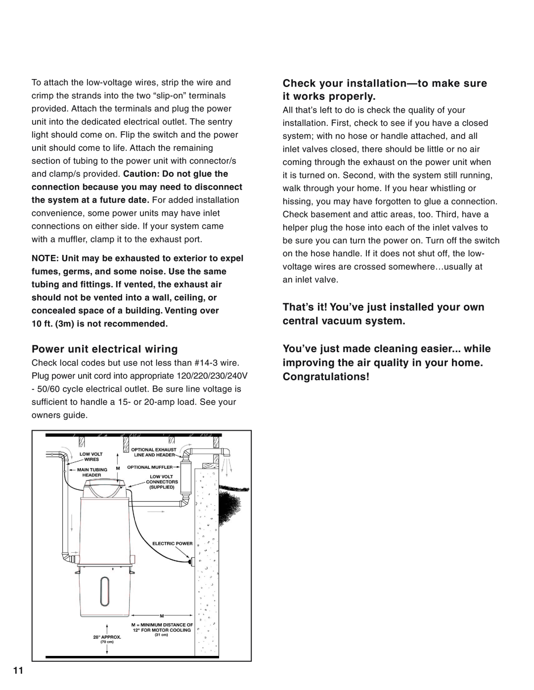 Eureka Central Vacuum Cleaner manual Power unit electrical wiring, Check your installation-to make sure it works properly 
