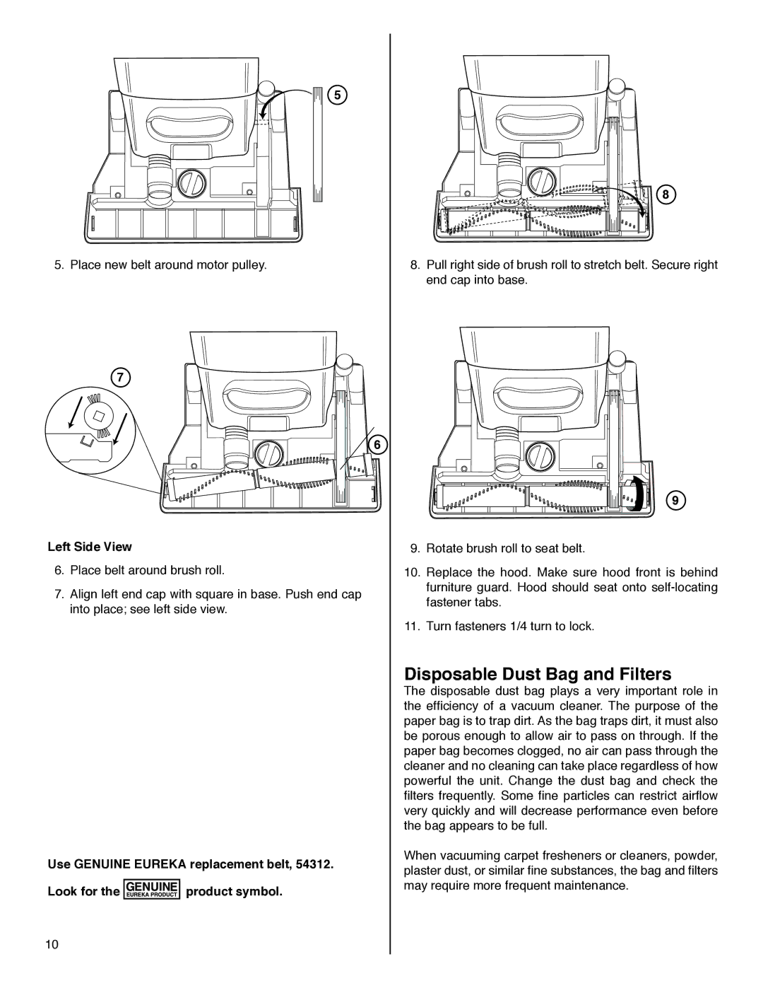 Eureka HD4570 warranty Disposable Dust Bag and Filters, Left Side View 