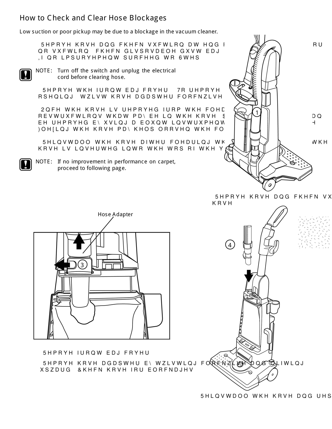 Eureka HD4570 warranty How to Check and Clear Hose Blockages, Hose Adapter 