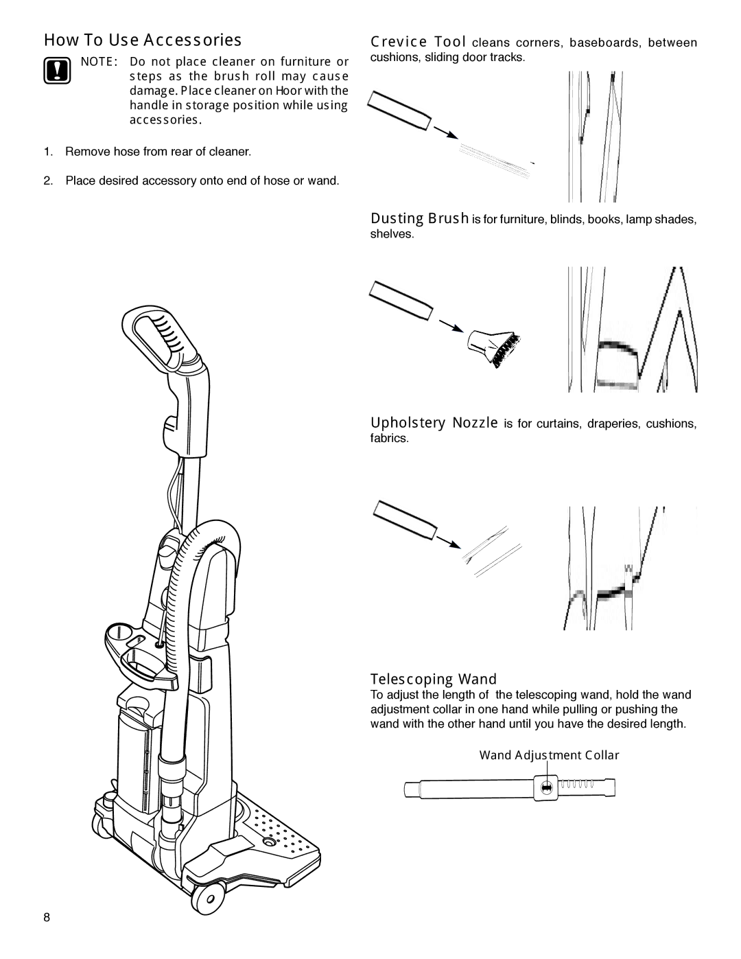 Eureka HD4570 warranty How To Use Accessories, Wand Adjustment Collar 