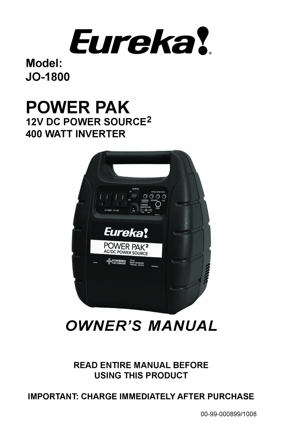 Eureka JO-1800 owner manual Power PAK 