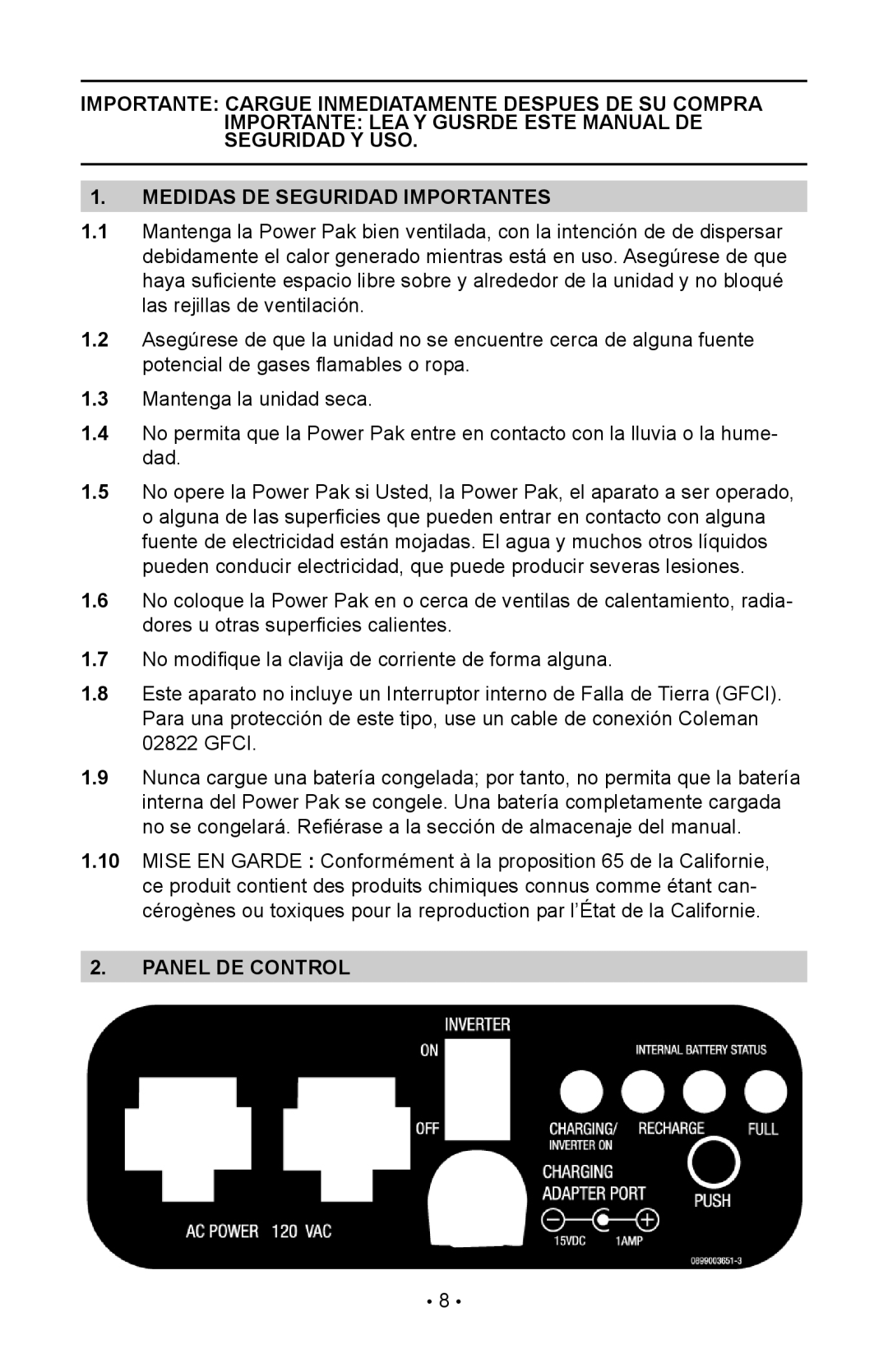 Eureka JO-1800 owner manual Medidas de Seguridad Importantes, Panel de Control 