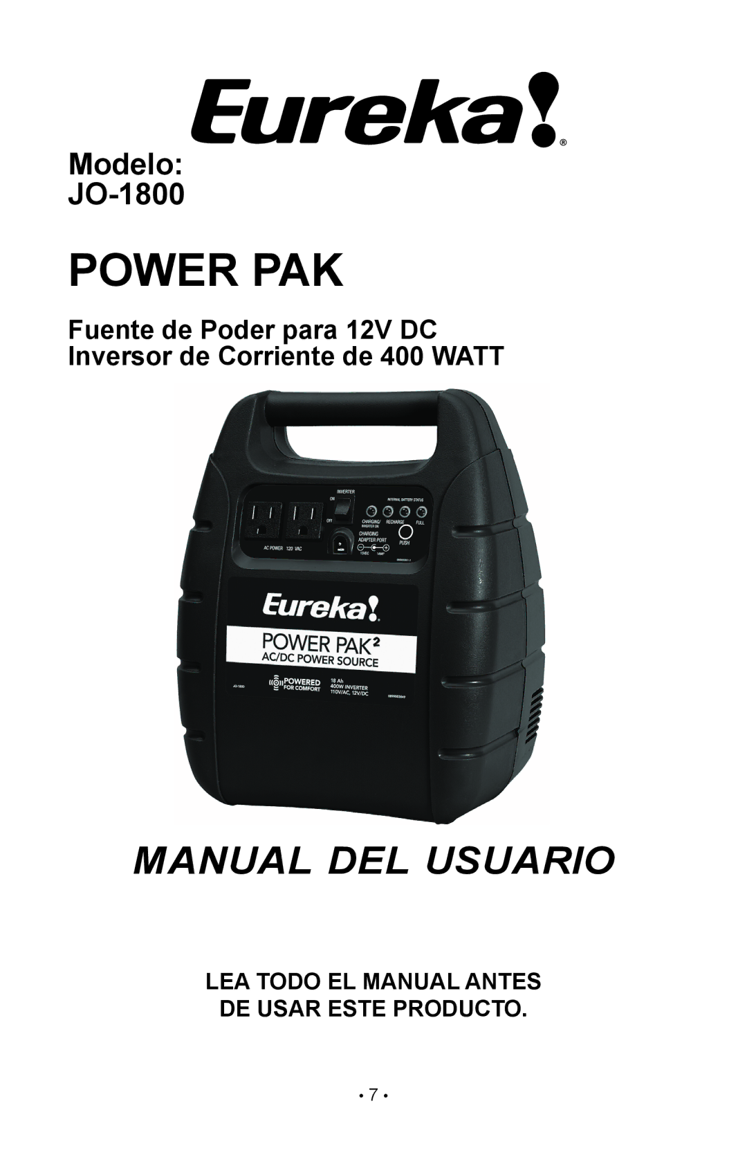 Eureka JO-1800 owner manual Manual DEL usuario 