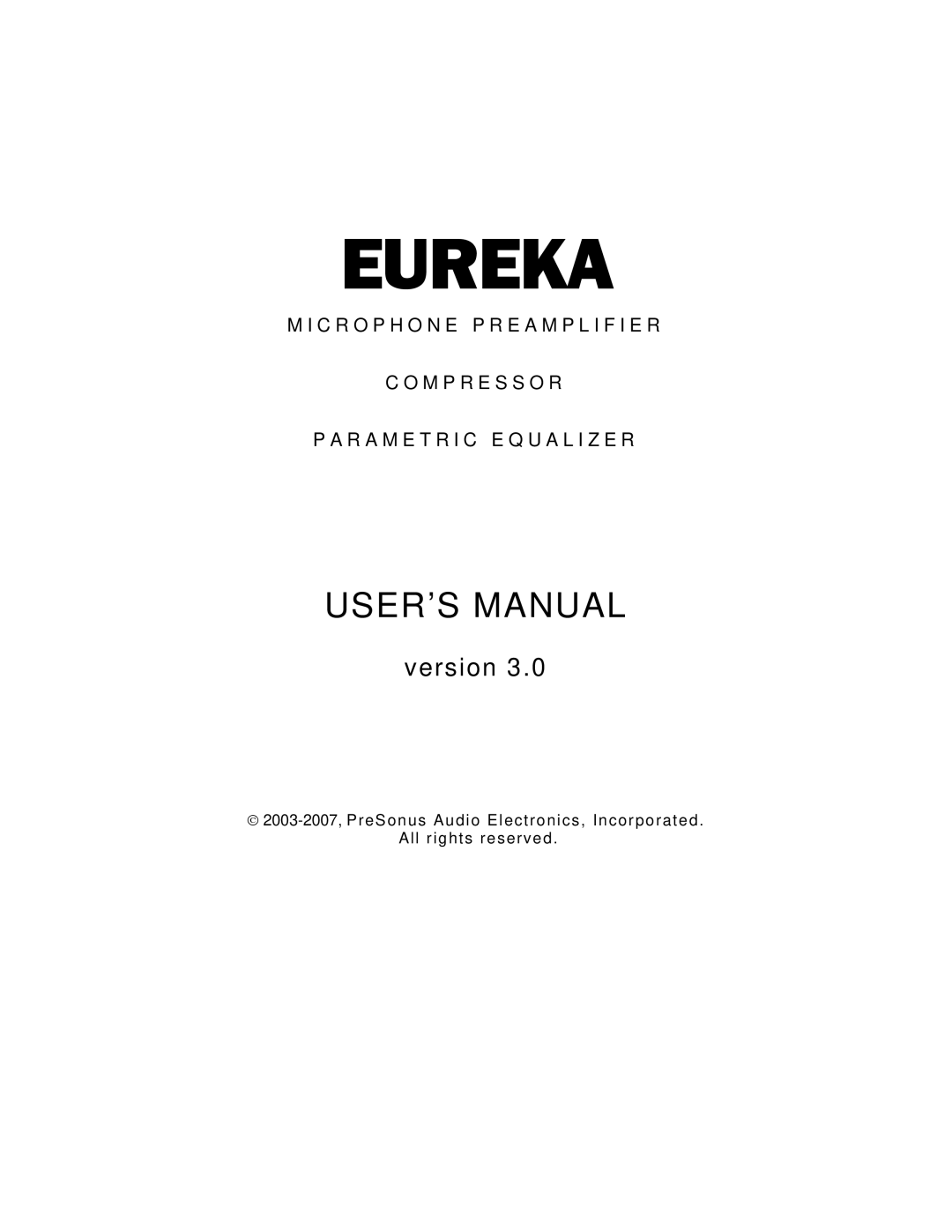 Eureka Microphone Preamplifier user manual Eureka 