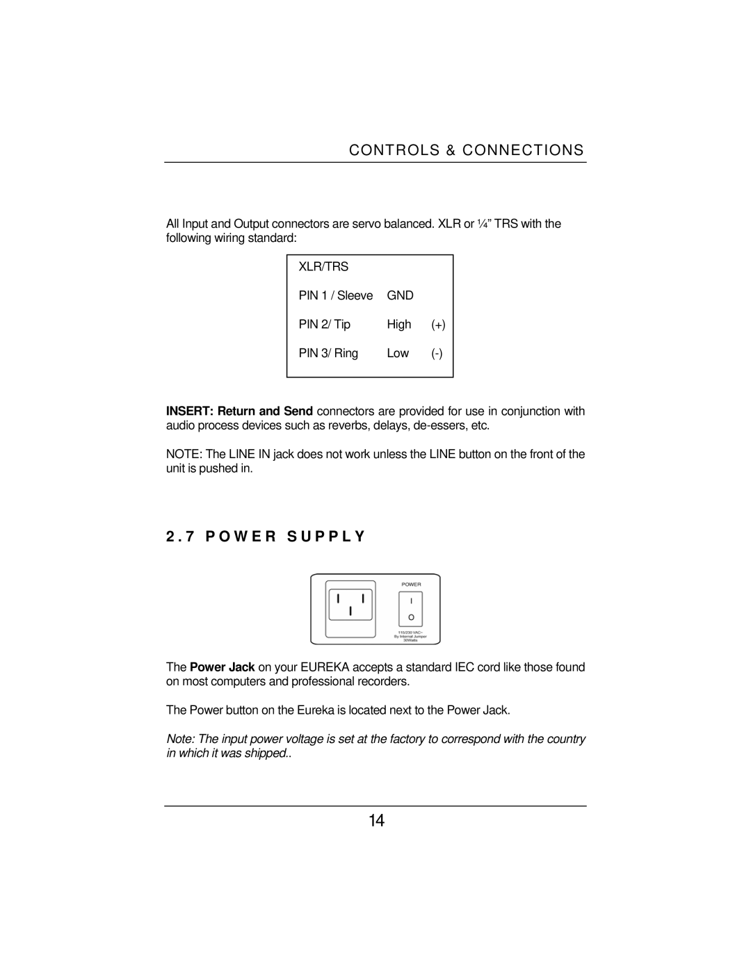 Eureka Microphone Preamplifier user manual O W E R S U P P L Y, Gnd 