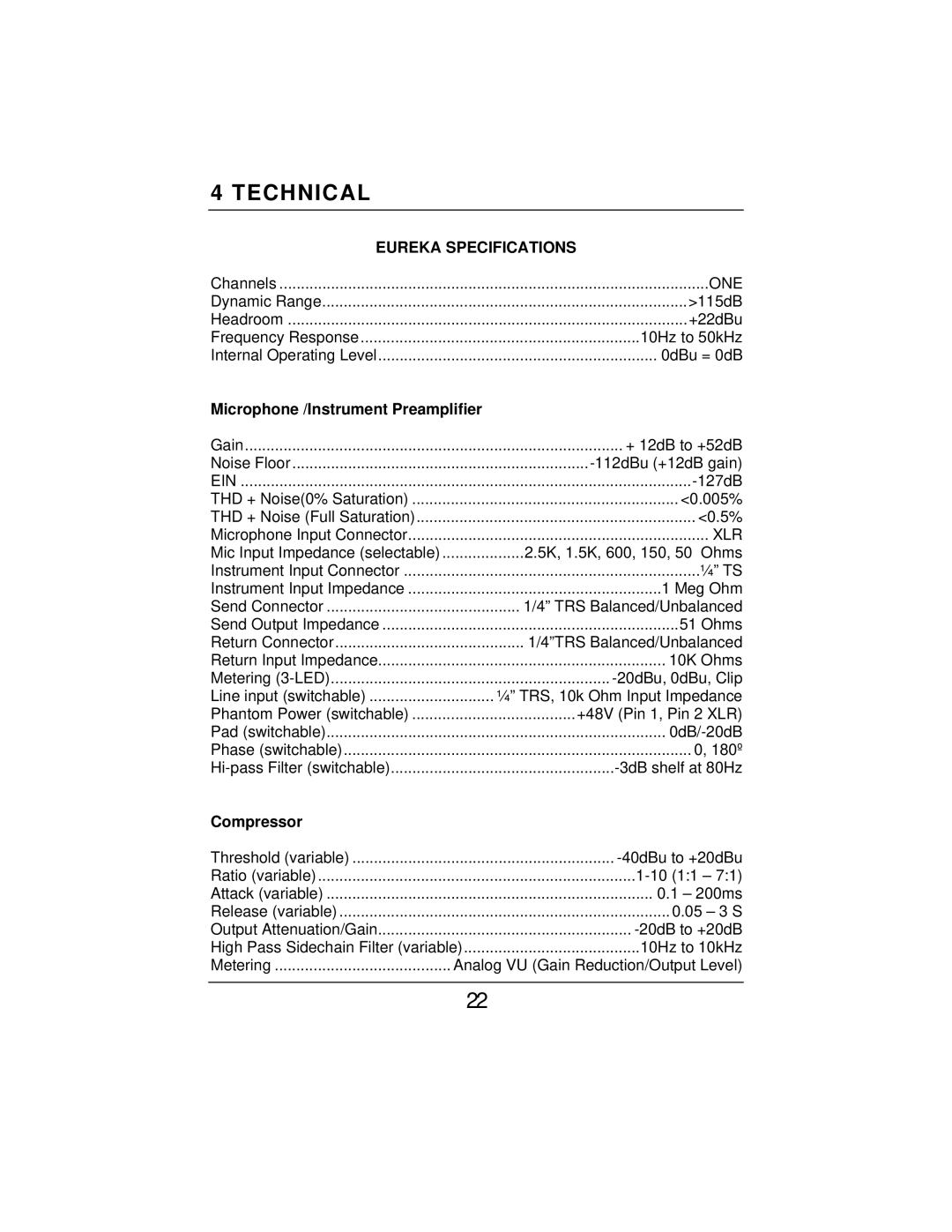 Eureka Microphone Preamplifier user manual Microphone /Instrument Preamplifier, Compressor 