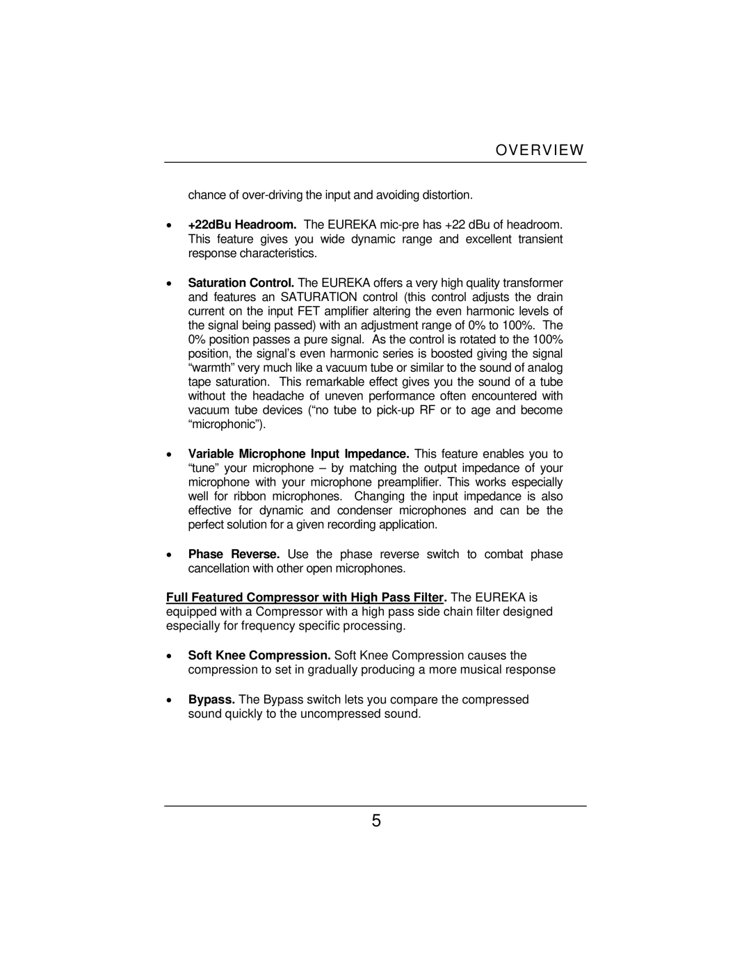 Eureka Microphone Preamplifier user manual Overview 