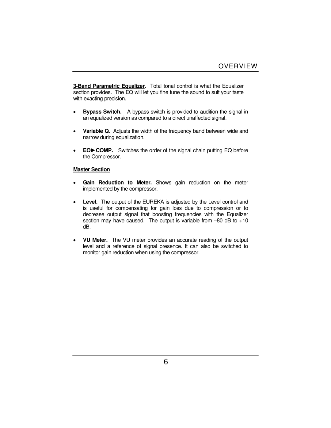 Eureka Microphone Preamplifier user manual Master Section 