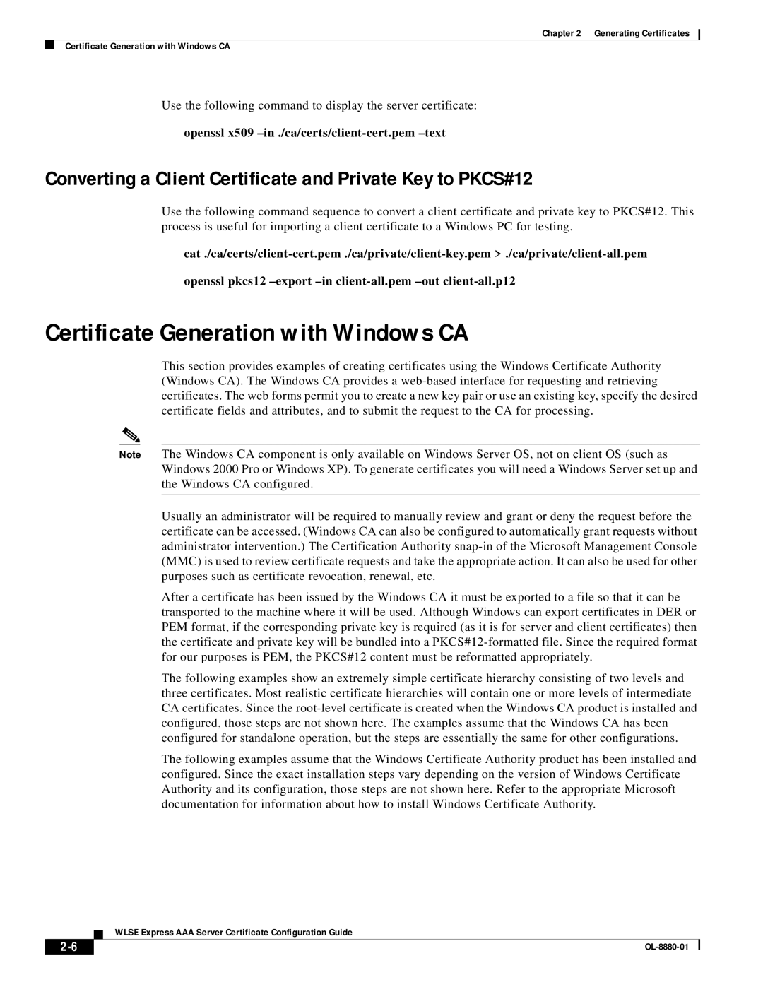 Eureka OL-8880-01 manual Converting a Client Certificate and Private Key to PKCS#12 