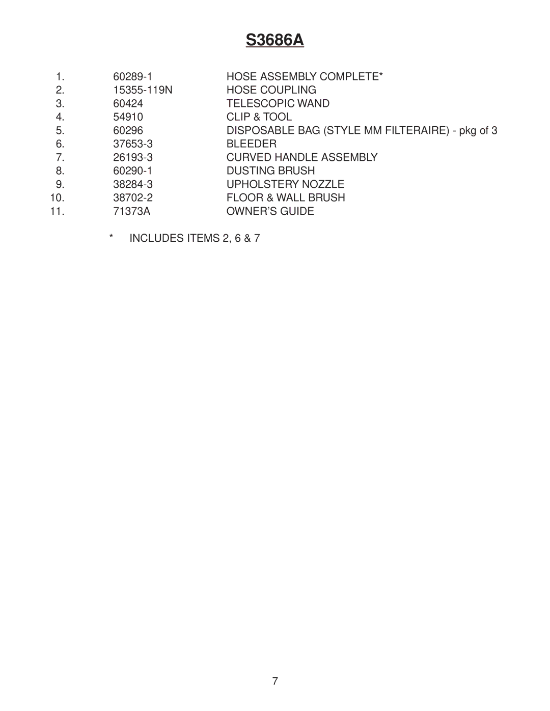 Eureka S3686A manual Hose Assembly Complete 