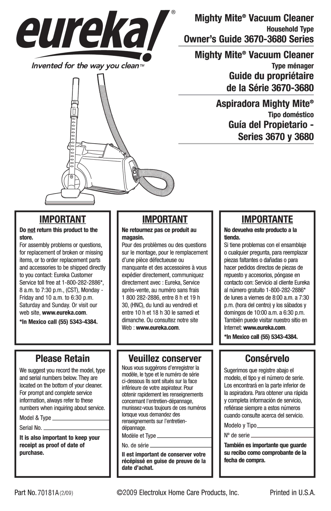 Eureka! Tents 3670-3680 SERIES manual 70181A2/09 