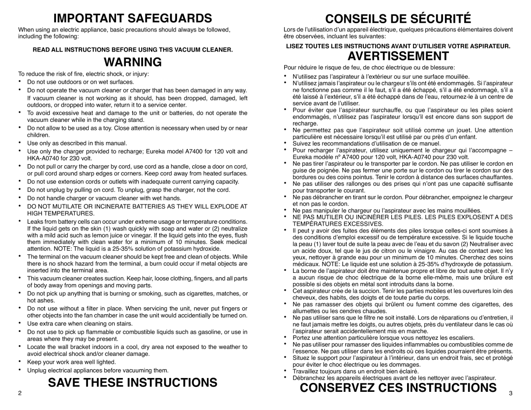 Eureka! Tents 79 SERIES warranty Important Safeguards, Conseils DE Sécurité, Avertissement, Conservez CES Instructions 