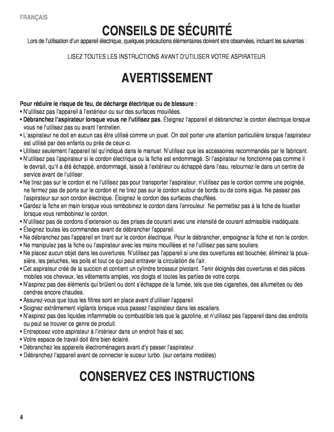 Eureka! Tents 940 manual Conseils De Sécurité, Avertissement, Conservez Ces Instructions, Français 