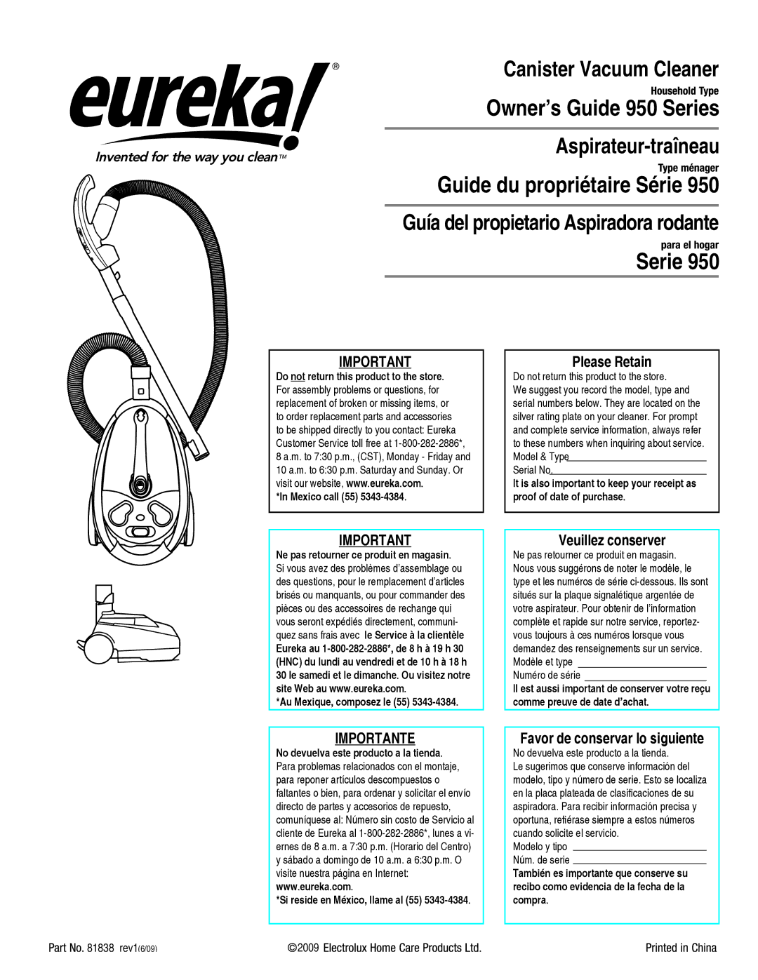 Eureka! Tents 950 manual Please Retain, Veuillez conserver, Favor de conservar lo siguiente 