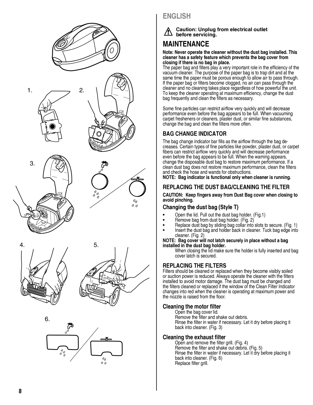 Eureka! Tents 980 manual Maintenance, BAG Change Indicator, Replacing the Filters 